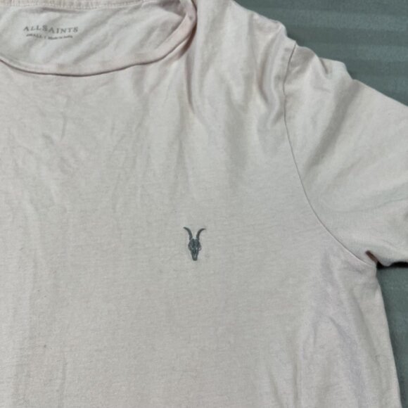 AllSaints Shirt Mens Small Light Pink Ramskull Logo Crewneck T-Shirt Tee - Picture 3 of 7